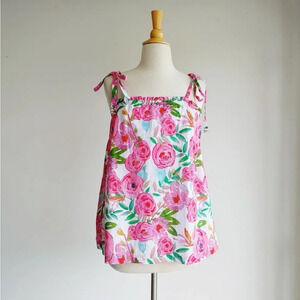 BROOKE WRIGHT | Floral Tie Sleeve Cotton Tank | XS
